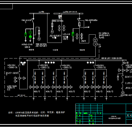 1250kva箱式变电站电气原理图