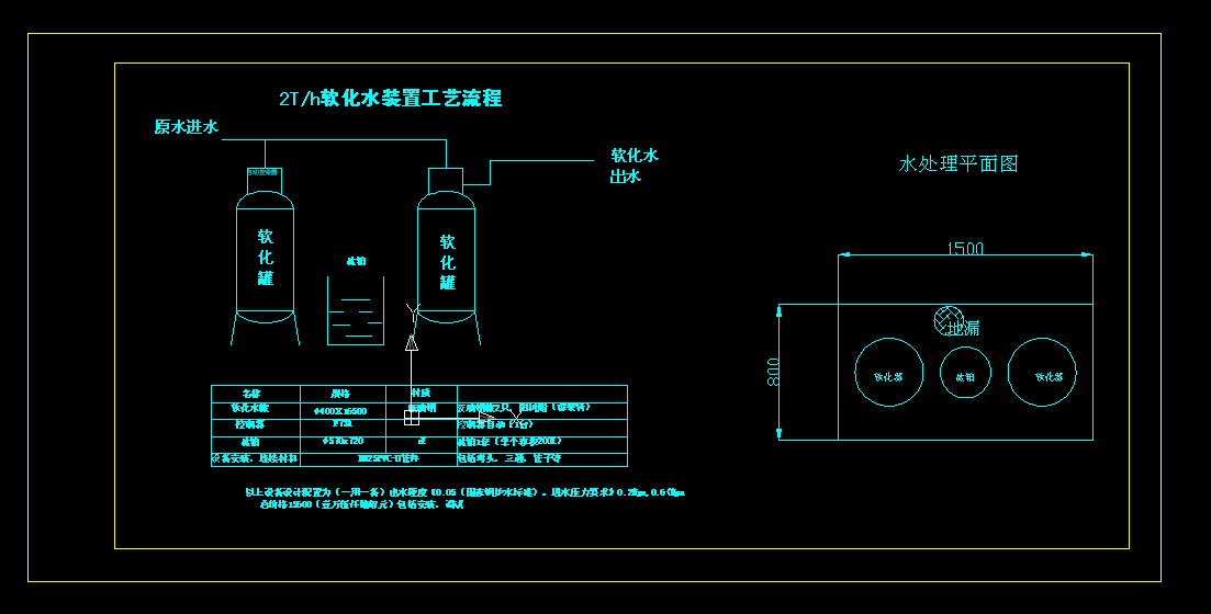 2吨软化水设备工艺及布置图