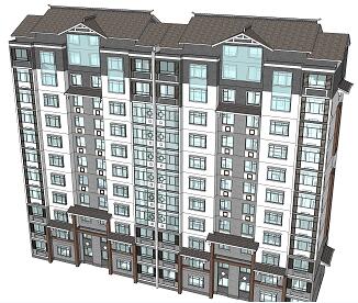 中式小高層住宅樓SketchUp模型