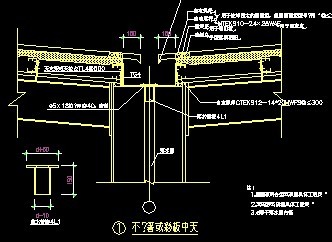 不锈钢或彩板中天沟施工节点做法详图