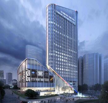 高层现代化综合楼建筑效果图PSD素材