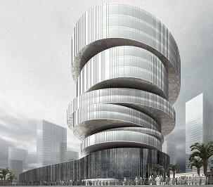 现代科技化综合楼建筑效果图PSD素材