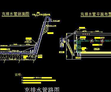 橡胶坝平面与充排水管设计图