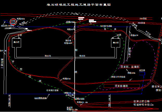 大坝开挖工程施工道路平面布置图