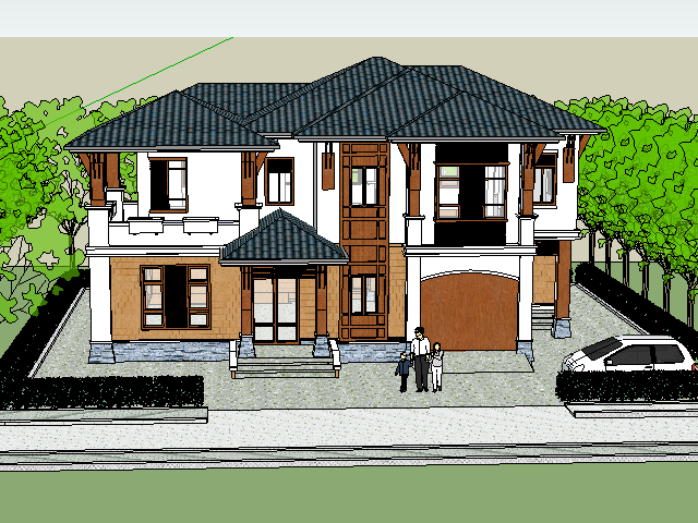 二层别墅绿化设计sketchup模型