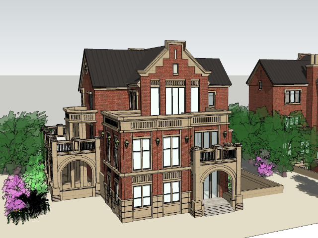 三层英伦别墅设计sketchup模型