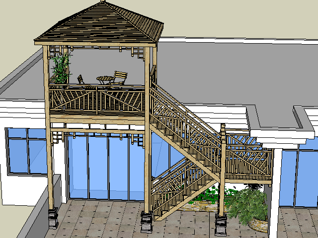 别墅室外木楼梯设计sketchup模型