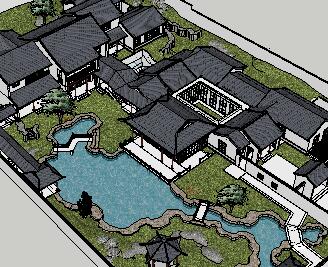 中式园林院落景观SketchUp模型