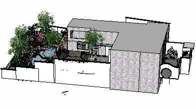 景墙围墙水景庭院设计sketchup模型
