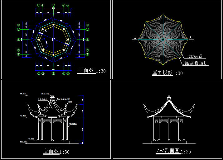 八角亭建筑施工图