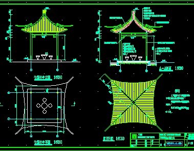 竹园塑竹亭平,立,剖面图