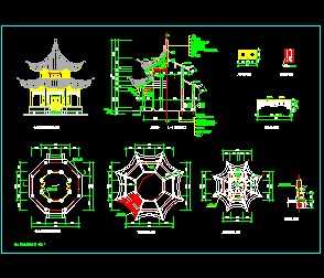 十六柱重檐八角凉亭施工图