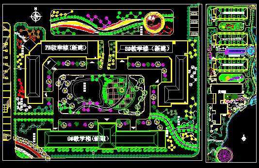 学校教学区和宿舍区绿化设计图纸